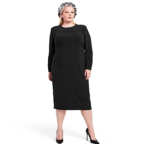 Sergio Hudson X Target Dress Black Strong Shoulder Long Sleeve Midi Plus Size 2X - Picture 1 of 13
